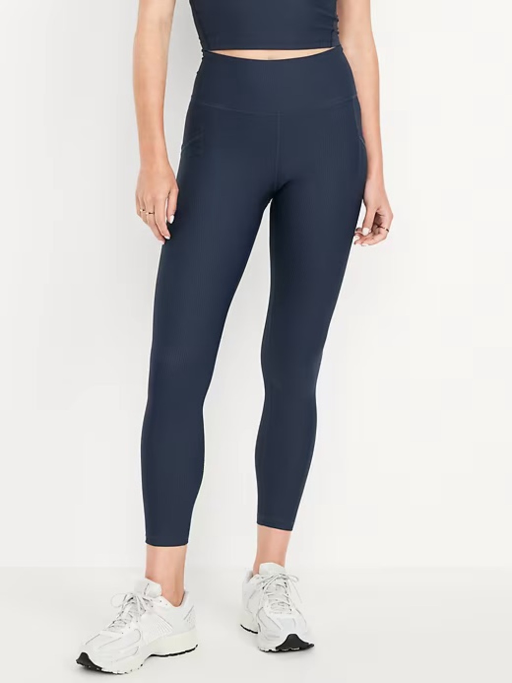 Old Navy High Waisted Power Soft Ribbed Pocket Leggings Navy